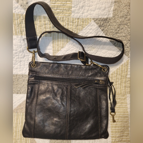Vintage Fossil Sasha Black Leather Crossbody Bag Key Purse - Picture 2 of 14